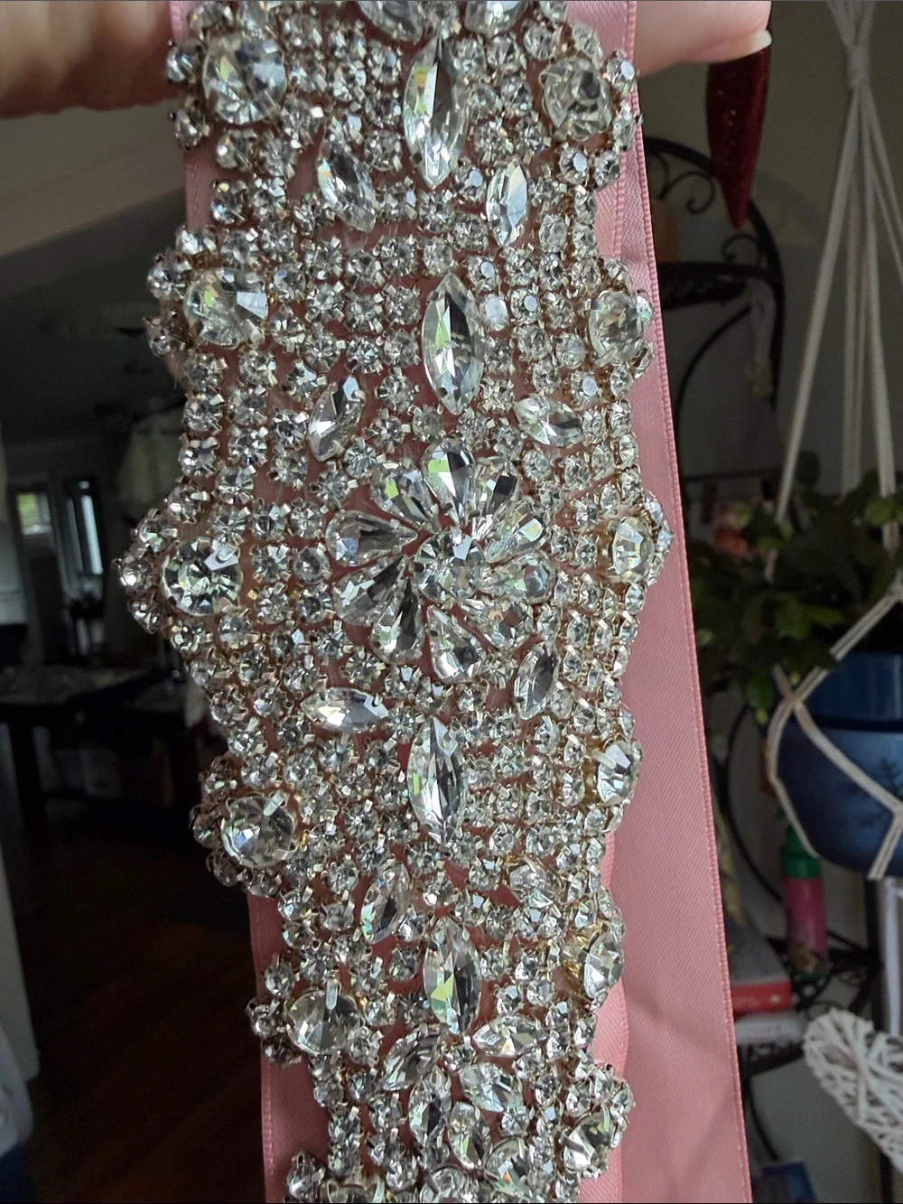 Crystal Embellished Pink Satin Bridal Belt